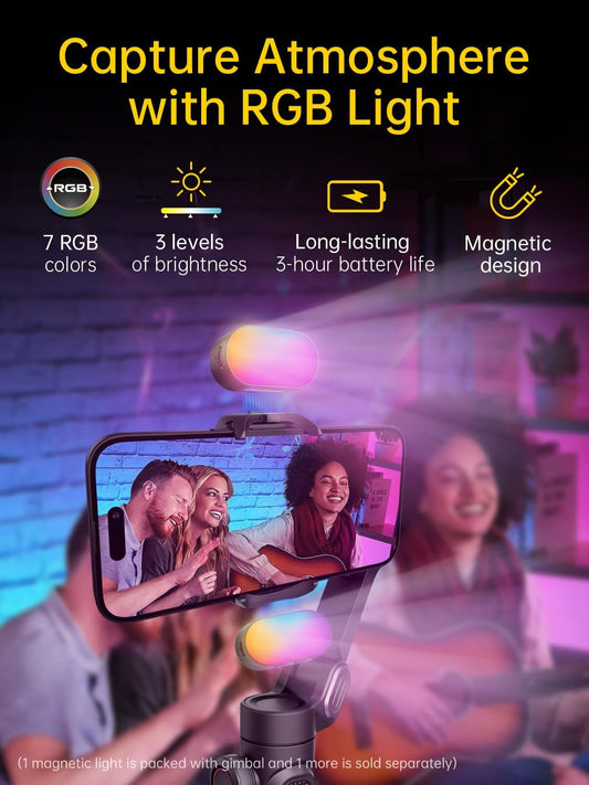 3-Axis Gimbal Stabilizer for Smartphone with RGB Magnetic Fill Light Upgraded Face Tracking Focus Wheel Foldable iPhone Gimbal for iPhone/Android Phone Stabilizer Vlog Recording Smart XE Kit