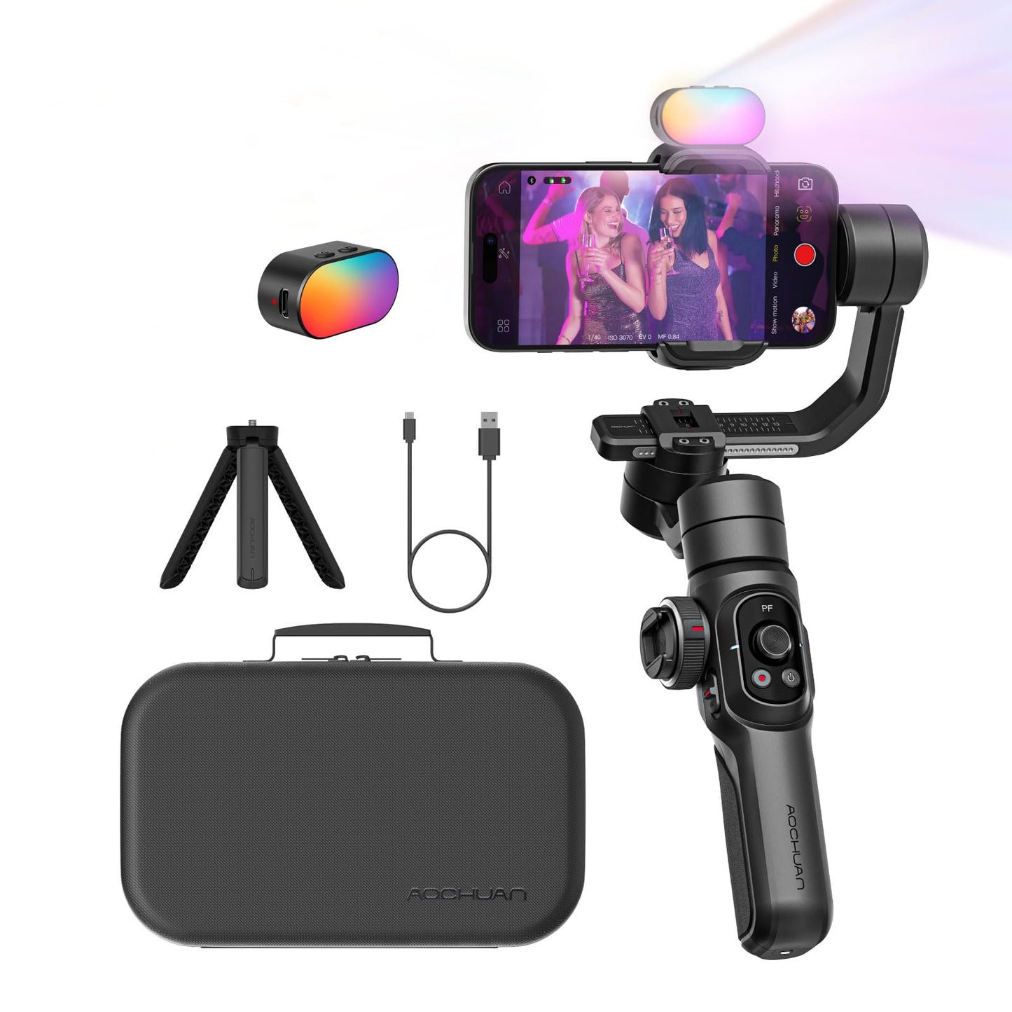 Gimbal Stabilizer for Smartphone, 3-Axis Industry-Standard Gimbal w/360°Rotation, Phone Stabilizer Built-in Extension Rod, Professional Gimbals w/Fill Light for iPhone/Android-Smart S2