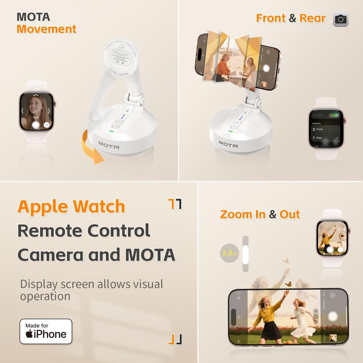 MOTA Gimbal Stabilizer Only for iPhone, [Apple MFi Certified] Phone Gimbal for Recording with Megnetic Holder for Desk, 360 Degree Auto Tracking Gimbal for Vlog, YouTube and Tiktok
