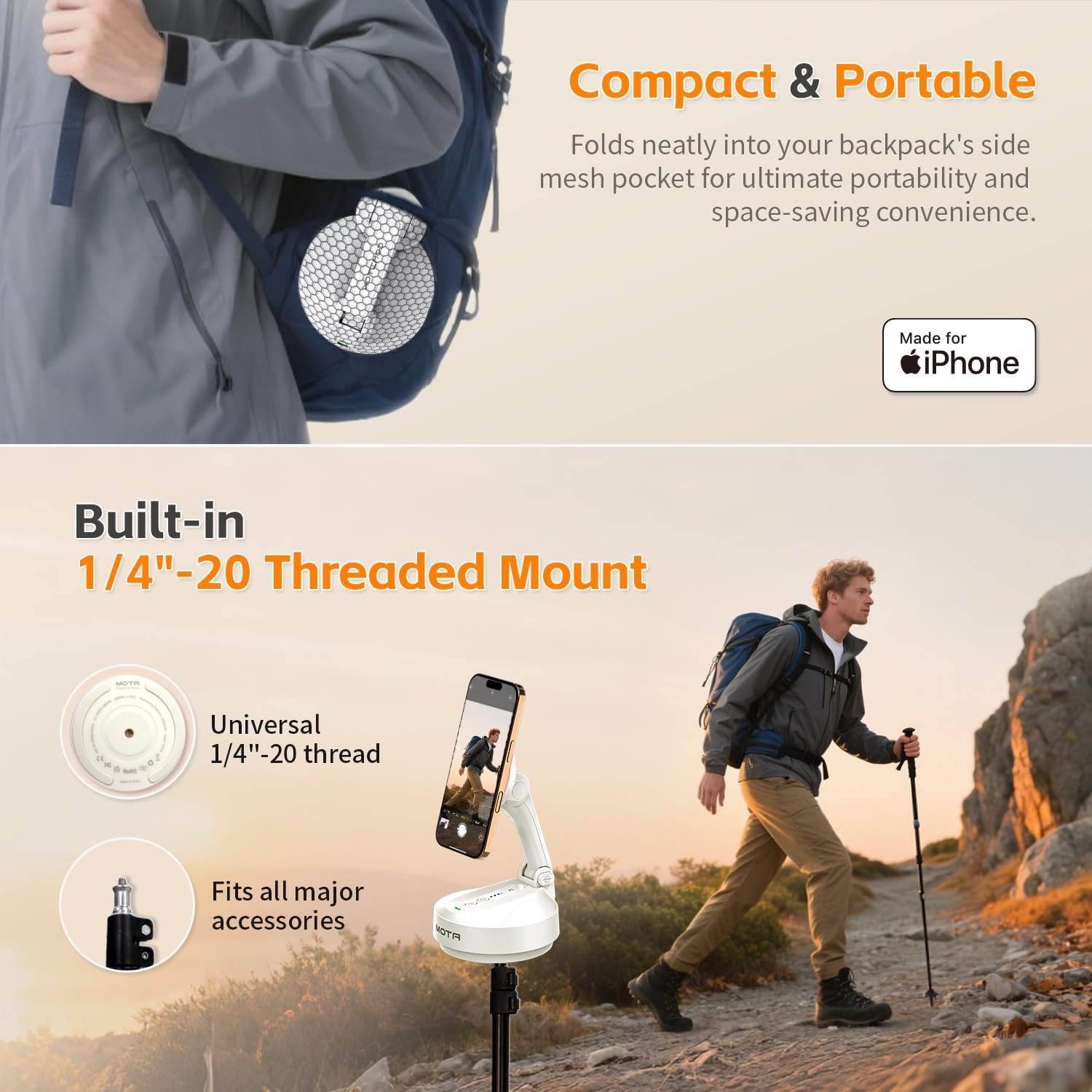MOTA Gimbal Stabilizer Only for iPhone, [Apple MFi Certified] Phone Gimbal for Recording with Megnetic Holder for Desk, 360 Degree Auto Tracking Gimbal for Vlog, YouTube and Tiktok